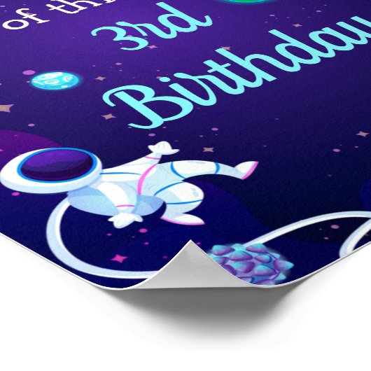 Buitenruimte 3rd Birthday Blue Astronaut Planet Poster (Hoek)