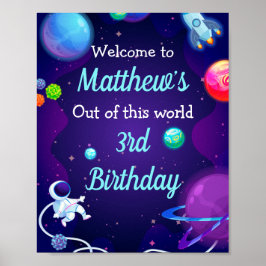Buitenruimte 3rd Birthday Blue Astronaut Planet Poster