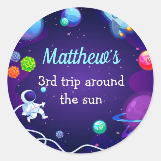 Buitenruimte 3rd Birthday Blue Astronaut Planet Ronde Sticker (Voorkant)