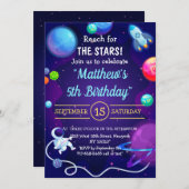 Buitenruimte 5th Birthday Blue Astronaut Planet Kaart (Voorkant / Achterkant)