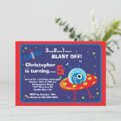 Buitenruimte Alien kinderen Birthday party uitnodi Kaart (Staand voorkant)
