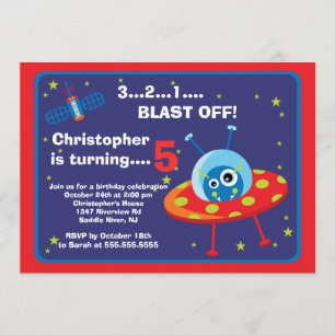 Buitenruimte Alien kinderen Birthday party uitnodi Kaart