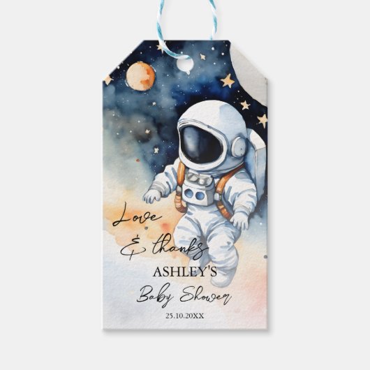 Buitenruimte astronaut baby shower dank u gunst cadeaulabel (Voorkant)