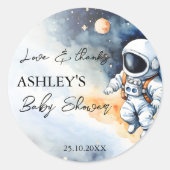 Buitenruimte astronaut baby shower dank u gunst ronde sticker (Voorkant)