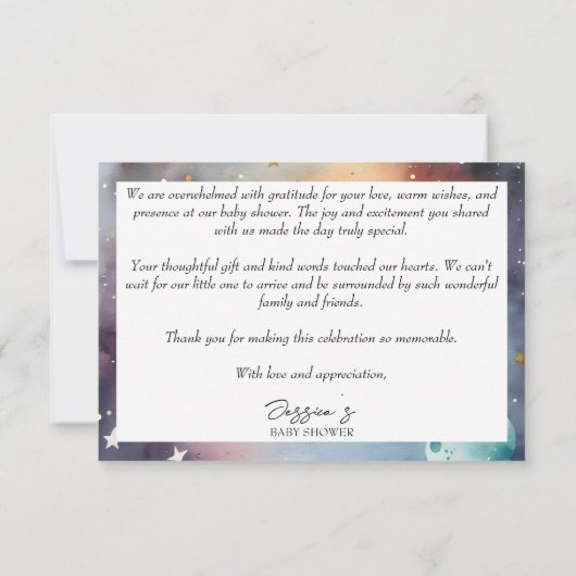 Buitenruimte astronaut baby shower dank u kaart (Achterkant)