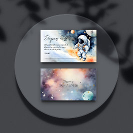 Buitenruimte astronaut baby shower luier loterij informatiekaartje