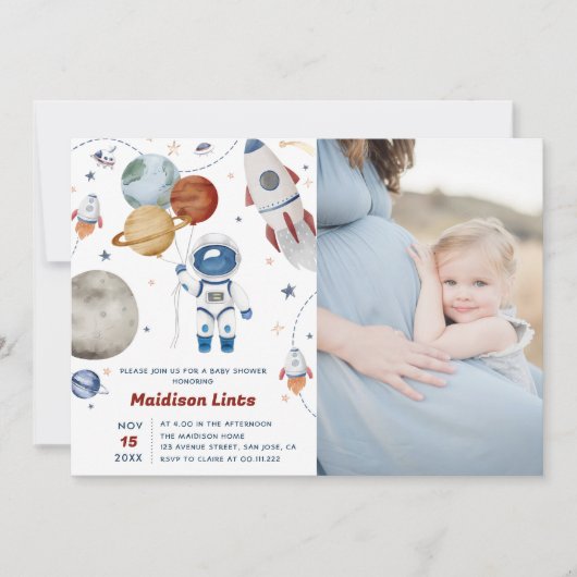 Buitenruimte Astronaut Boy Baby shower Foto Kaart (Voorkant)
