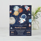 Buitenruimte Astronaut Boy Baby shower Party Kaart (Staand voorkant)