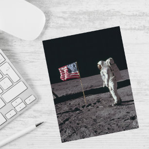 Buitenruimte, astronaut op maan & Amerikaanse vlag Feestdagenkaart