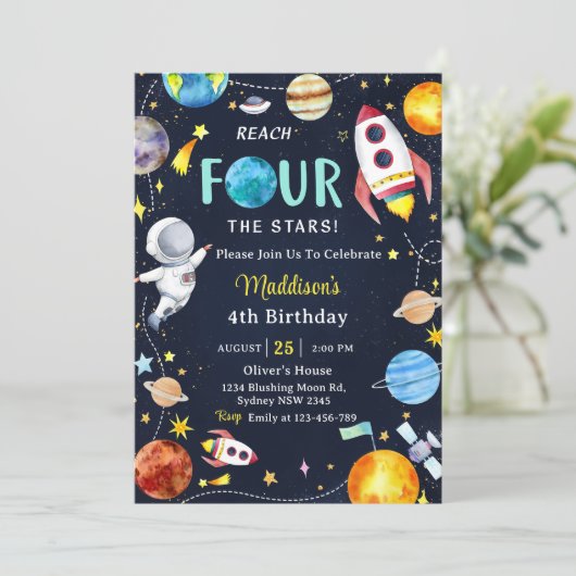 Buitenruimte Bereik VIER de sterren 4e verjaardag  Kaart (Staand voorkant)