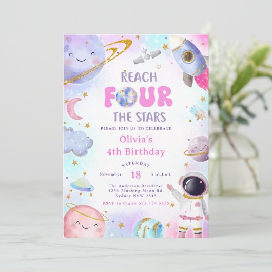 Buitenruimte Bereik VIER de sterren 4e verjaardag  Kaart (Staand voorkant)