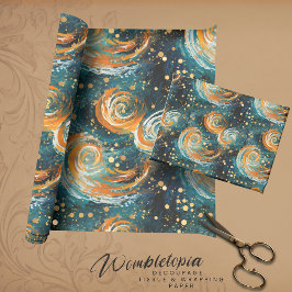 Buitenruimte Blauw en Sinaasappel Abstract Modern Cadeaupapier