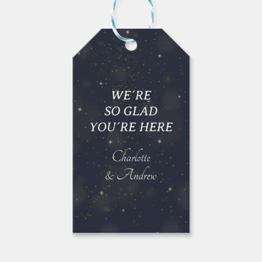 Buitenruimte, blauw, sciencefiction cadeaulabel (Voorkant)
