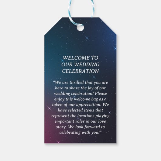 Buitenruimte, blauw, sciencefiction cadeaulabel (Achterkant)