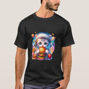 Buitenruimte Cheeseburger Kitten Astronaut Kat Bur T-shirt
