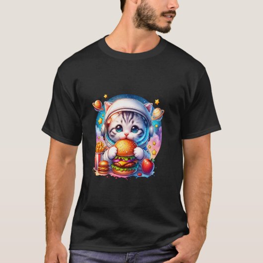 Buitenruimte Cheeseburger Kitten Astronaut Kat Bur T-shirt (Voorkant)