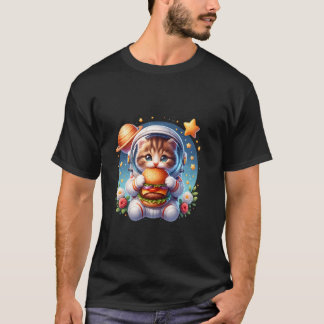 Buitenruimte Cheeseburger Kitten Astronaut Kat Bur T-shirt