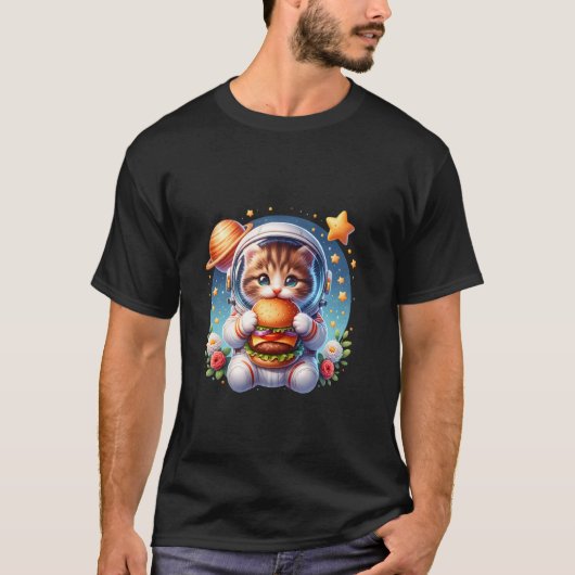Buitenruimte Cheeseburger Kitten Astronaut Kat Bur T-shirt (Voorkant)