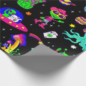 buitenruimte disco alien ufo kosmische saloon cadeaupapier (Hoek)