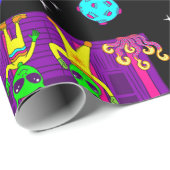 buitenruimte disco alien ufo kosmische saloon cadeaupapier (Rol Hoek)