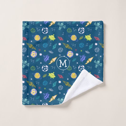 Buitenruimte Doodle monogram | Donkerblauw Bad Handdoek (Wasdoekje)