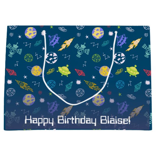 Buitenruimte Doodle-patroon monogram | Donkerblauw Groot Cadeauzakje (Voorkant)