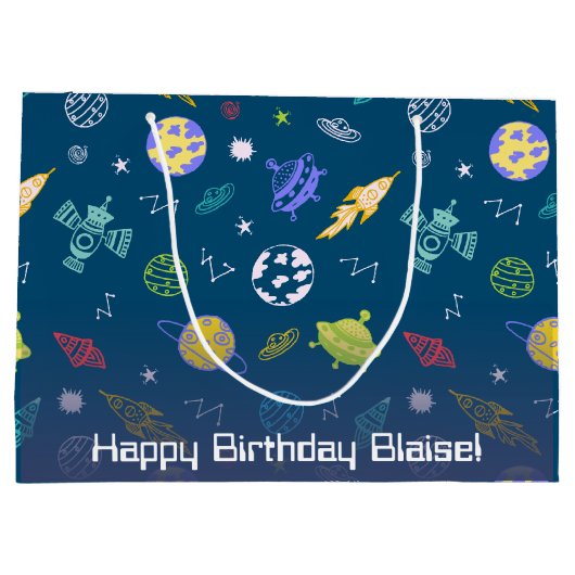 Buitenruimte Doodle-patroon monogram | Donkerblauw Groot Cadeauzakje (Achterkant)