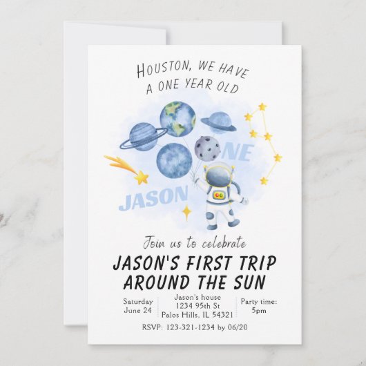 Buitenruimte Eerste verjaardag Uitnodiging Galaxyr (Voorkant)