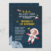 Buitenruimte en astronaut 1e verjaardag foto kaart (Voorkant / Achterkant)