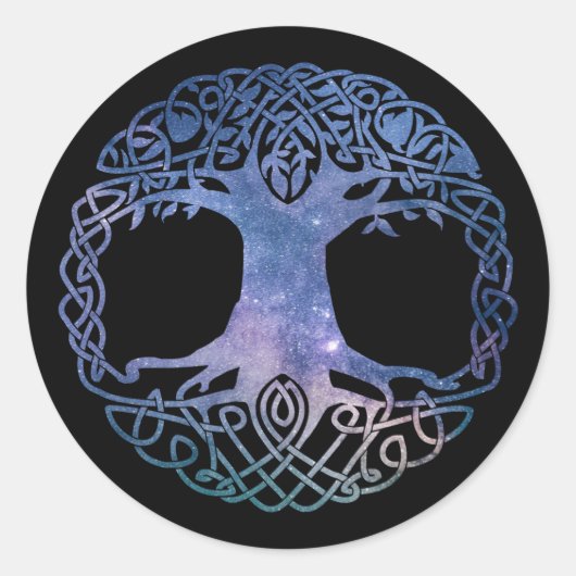 Buitenruimte Galaxy Keltische Boom van het Leven Ronde Sticker (Voorkant)