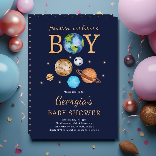 Buitenruimte 'Houston we have a boy' Baby shower Kaart