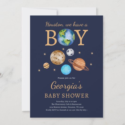 Buitenruimte 'Houston we have a boy' Baby shower Kaart (Voorkant)