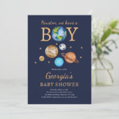 Buitenruimte 'Houston we have a boy' Baby shower Kaart (Staand voorkant)