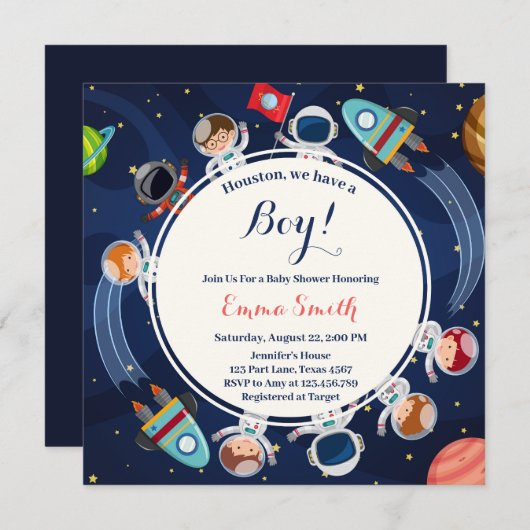 Buitenruimte Houston We Hebben Eén Jongen Baby Sho Kaart (Voorkant / Achterkant)