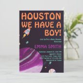 Buitenruimte Houston We Hebben Eén Jongen Baby Sho Kaart (Staand voorkant)