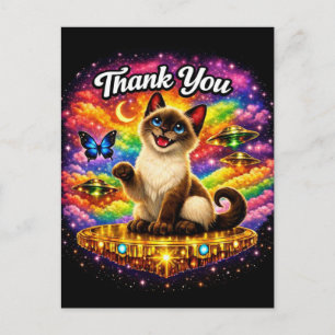 Buitenruimte Kosmische Regenboog Siamese Kat Dank  Briefkaart