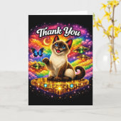 Buitenruimte Kosmische Regenboog Siamese Kat Dank Kaart (Gele Bloem)
