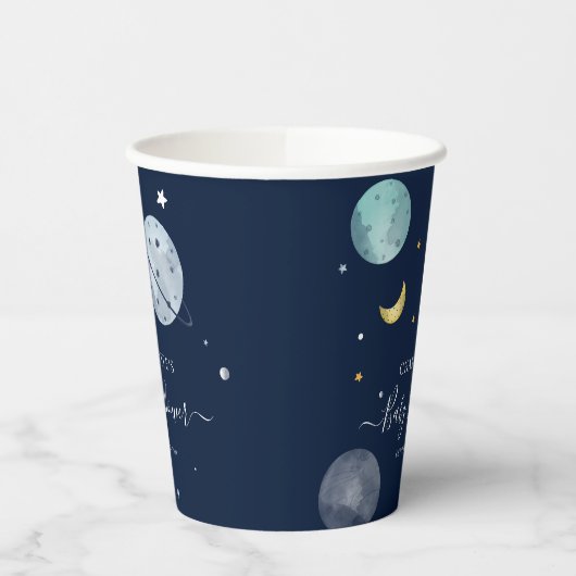 Buitenruimte Marine Blauw Modern Baby shower Papieren Bekers (Links)