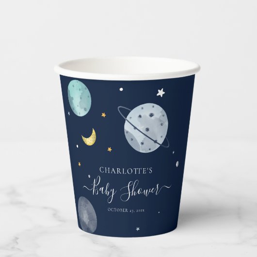 Buitenruimte Marine Blauw Modern Baby shower Papieren Bekers (Voorkant)