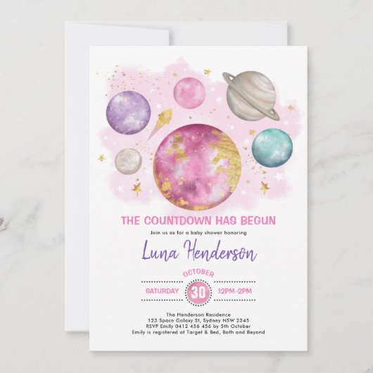 Buitenruimte Meisje Baby shower Maan Sterren Galax Kaart (Voorkant)