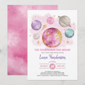 Buitenruimte Meisje Baby shower Maan Sterren Galax Kaart (Voorkant / Achterkant)