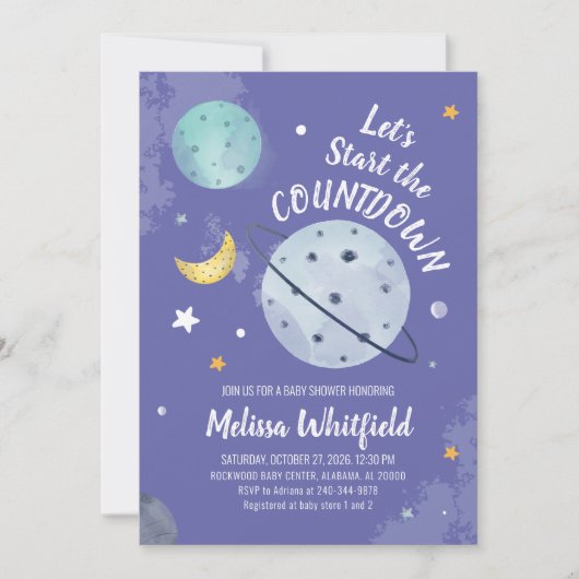 Buitenruimte Modern Script Planets Baby shower Kaart (Voorkant)