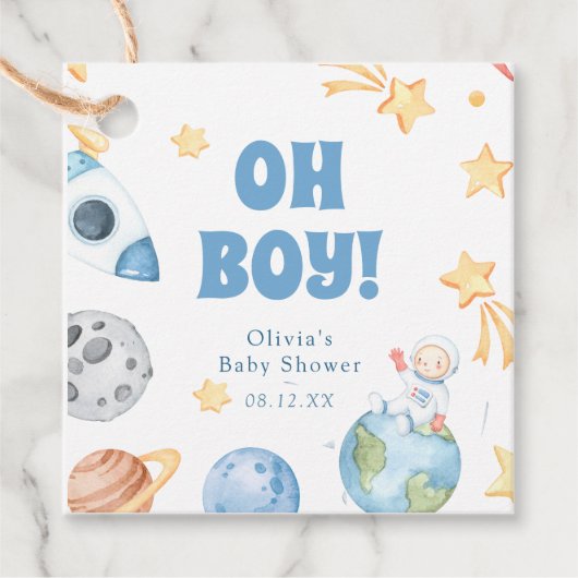 Buitenruimte Oh Boy Baby shower Dank je Bedankjes Labels (Voorkant)