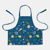 Buitenruimte patroon Doodle Monogram | Donkerblauw Schort (Voorkant)