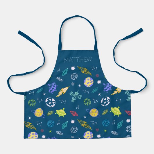 Buitenruimte patroon Doodle Monogram | Donkerblauw Schort (Voorkant)