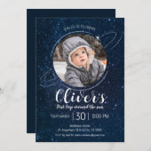 Buitenruimte Planeten 1e verjaardag Blast off Kaart (Voorkant / Achterkant)