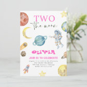 Buitenruimte Planeten 2e verjaardag Meisjes Uitnod Kaart (Staand voorkant)