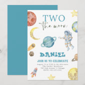 Buitenruimte Planeten 2e verjaardag uitnodiging (Voorkant / Achterkant)