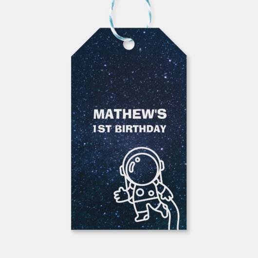 Buitenruimte Planeten Astronaut 1e Verjaardag Jong Cadeaulabel (Achterkant)