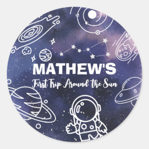 Buitenruimte Planeten Astronaut 1e Verjaardag Jong Ronde Sticker